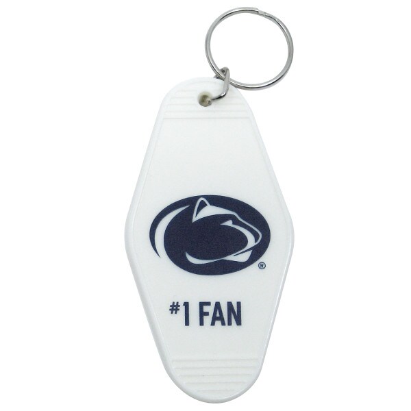 vintage white hotel keychain with Penn State Athletic Logo and #1 Fan